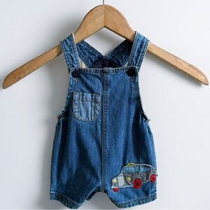 6-12M Mon Caramel |Shortalls With Cute Taxi Cab Embroidered Detail
